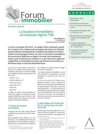 La location immobilière : un nouveau régime TVA - Numéro spécial du Forum de l'immobilier